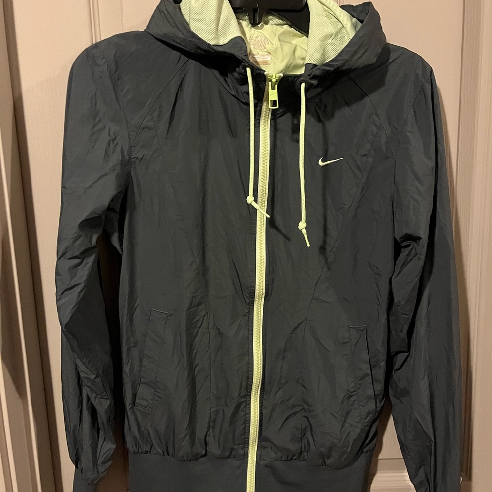 Nike Gray Jean Jacket with Hood and Zipper